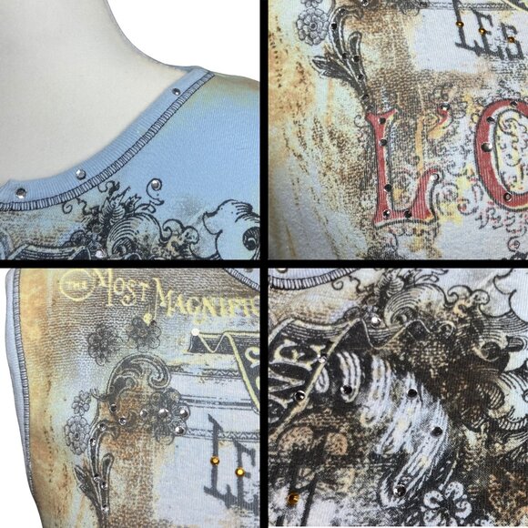 Vintage Y2K Blue Tan Rhinestone Graphic Tank 100% Cotton. Large. Western Artsy - Picture 11 of 11